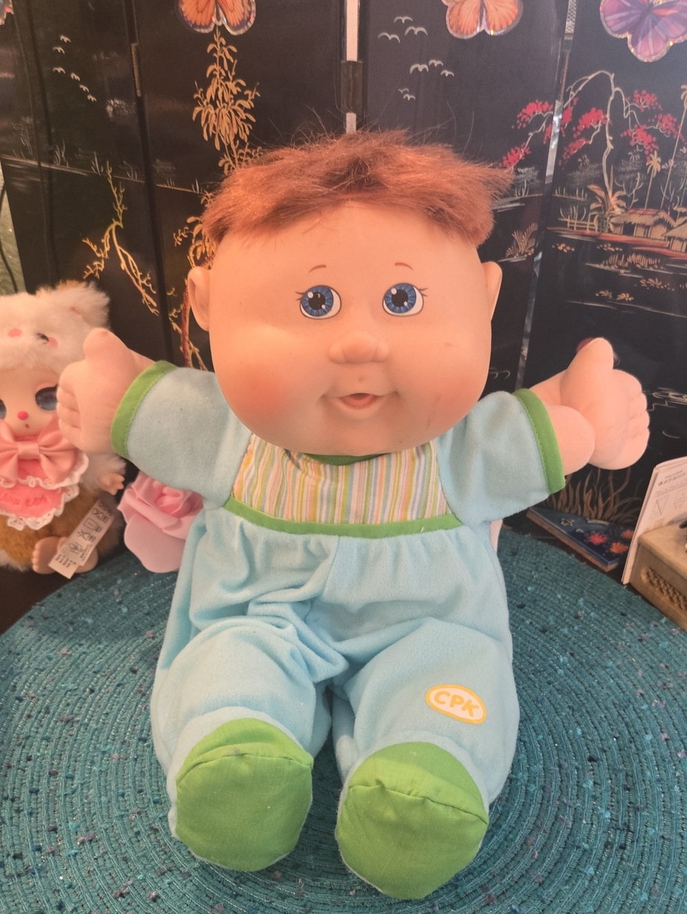 Blue & Green Cabbage Patch Kids Plush Doll Preemie With Tuft Hair. Vintage